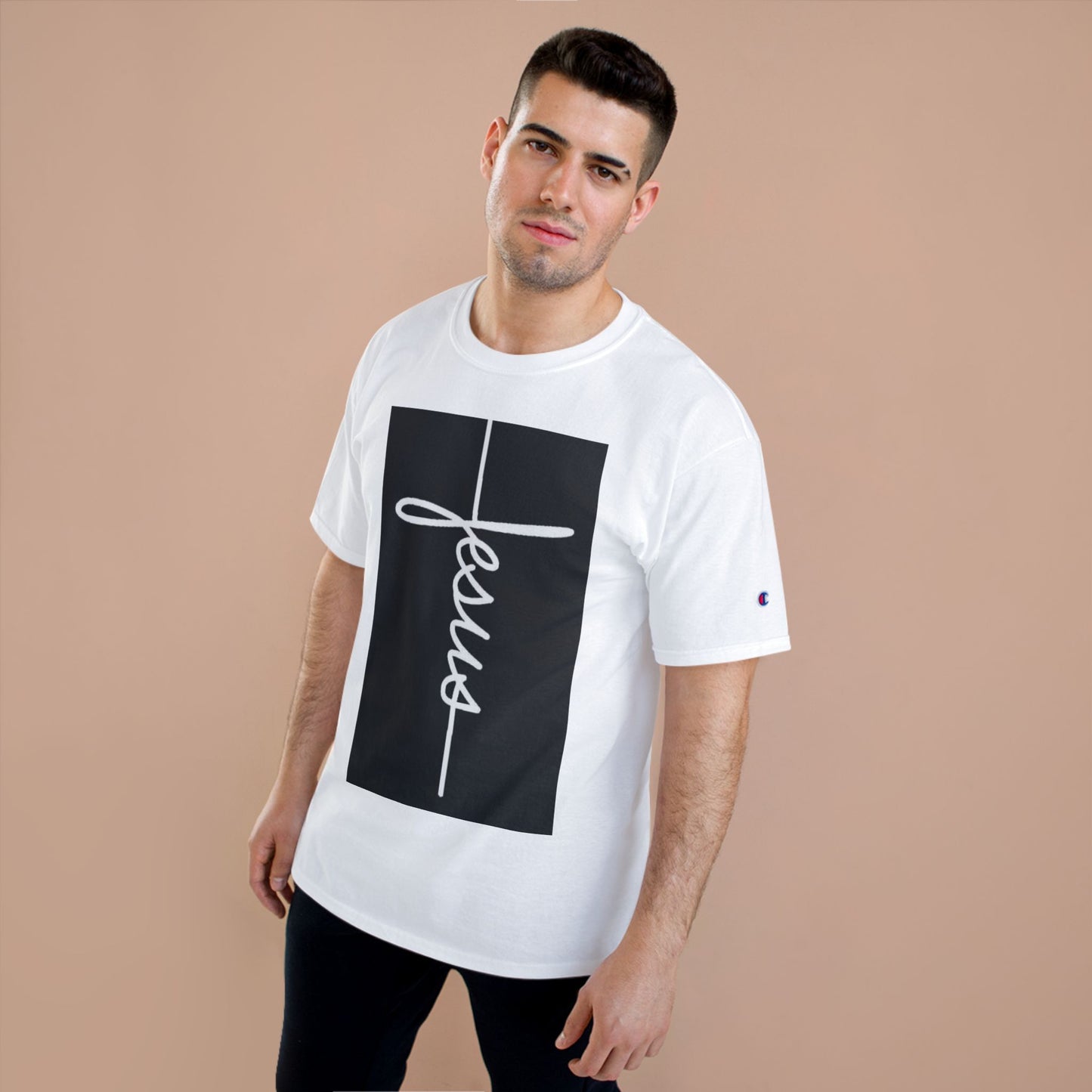 Jesus Cross Script T-Shirt — Minimal Christian Faith Tee
