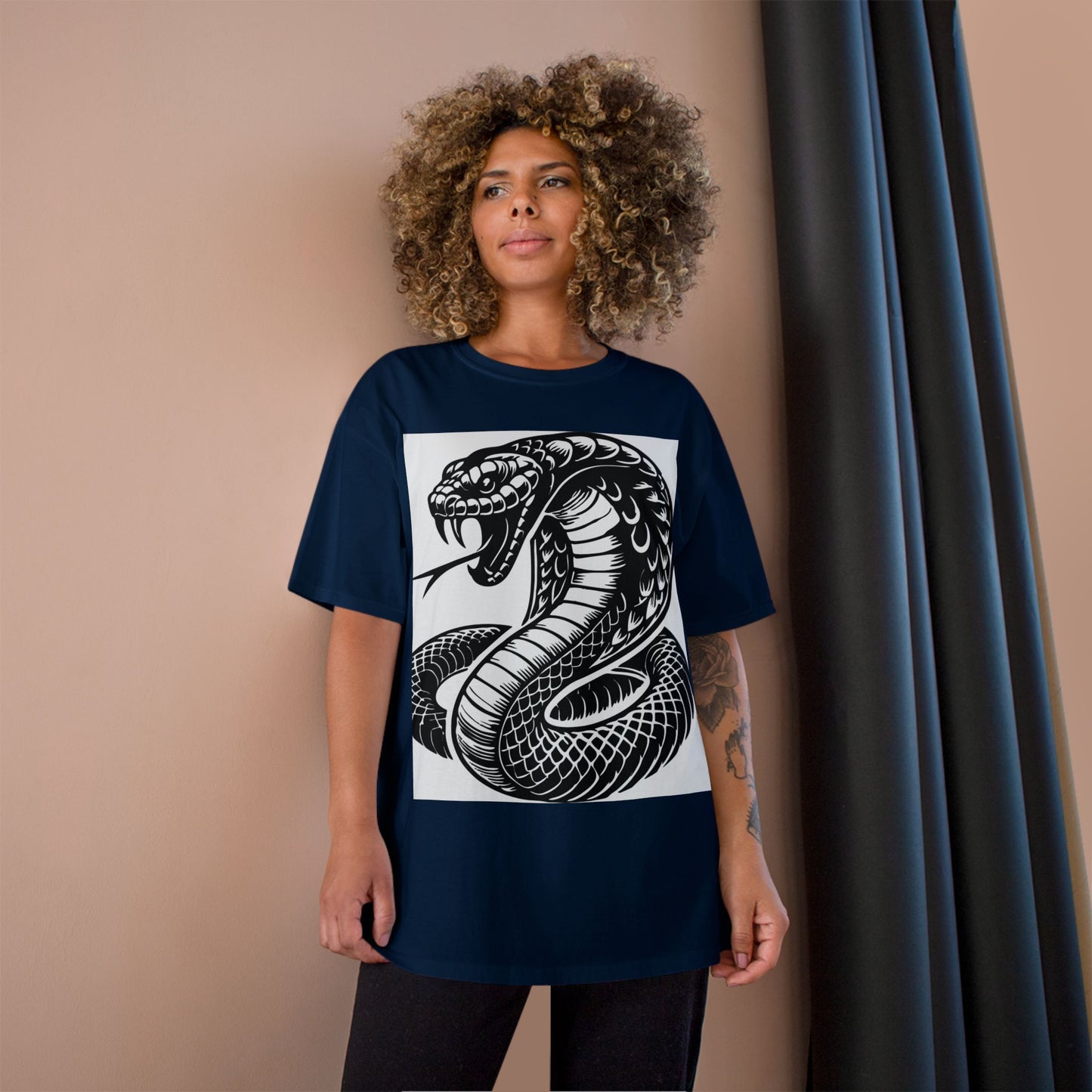 Snake Cobra Graphic T-Shirt — Bold Black Tattoo-Style Design