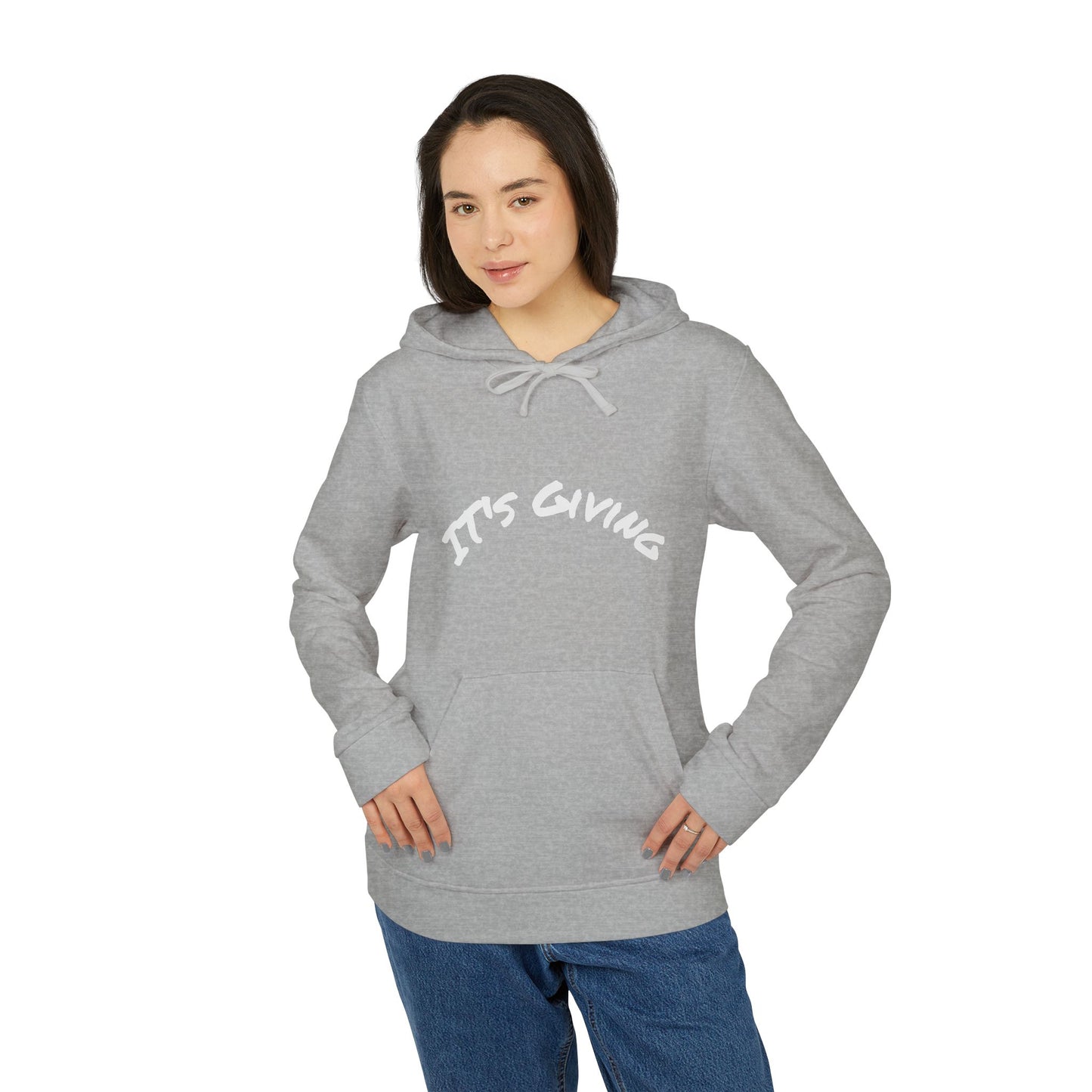 Cozy Unisex Fleece Hoodie with Subtle 'It's  Giving slang word Casual Loungewear