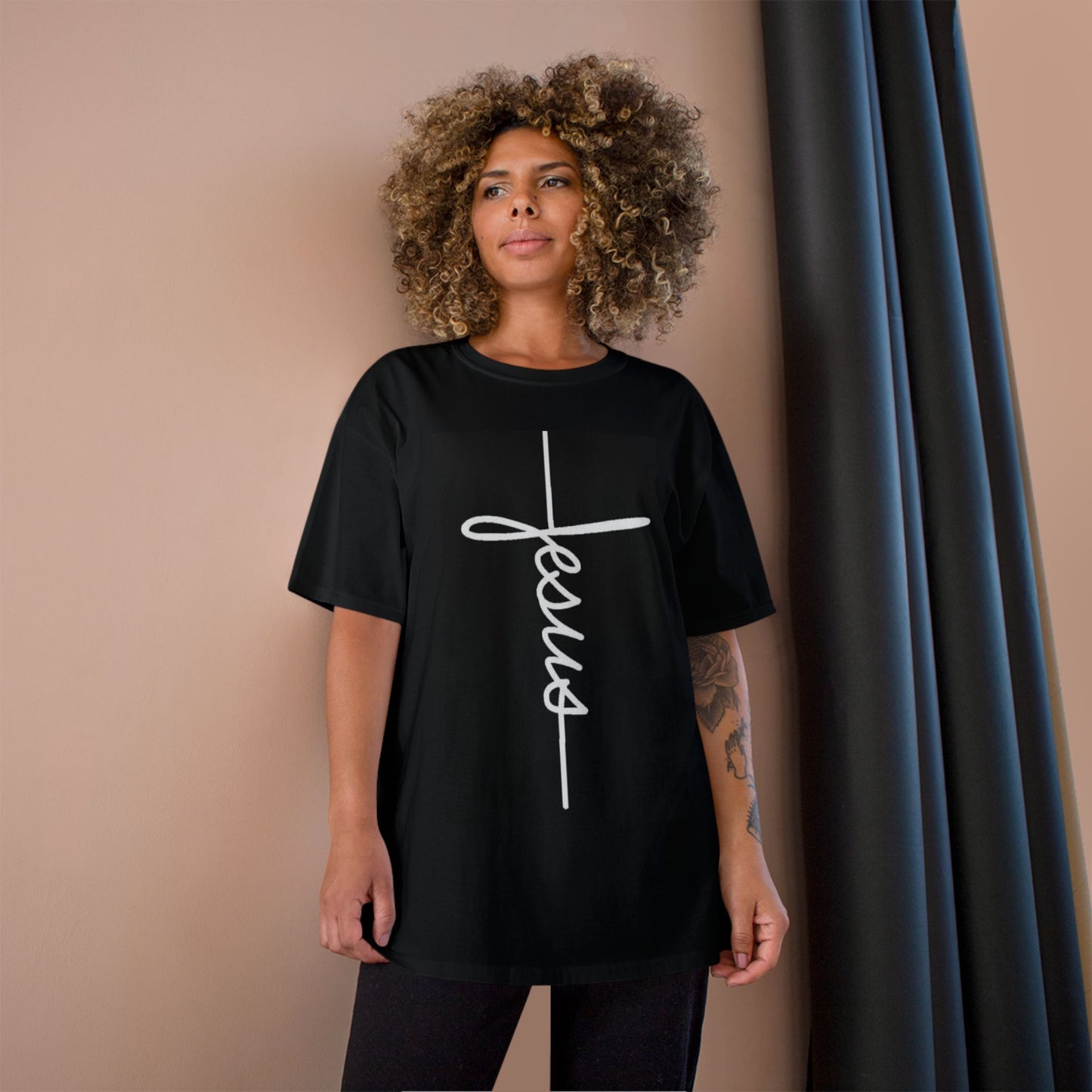 Jesus Cross Script T-Shirt — Minimal Christian Faith Tee