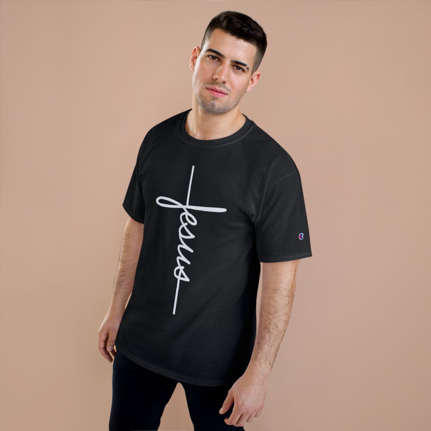 Jesus Cross Script T-Shirt — Minimal Christian Faith Tee