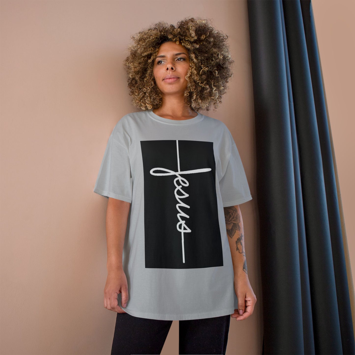 Jesus Cross Script T-Shirt — Minimal Christian Faith Tee