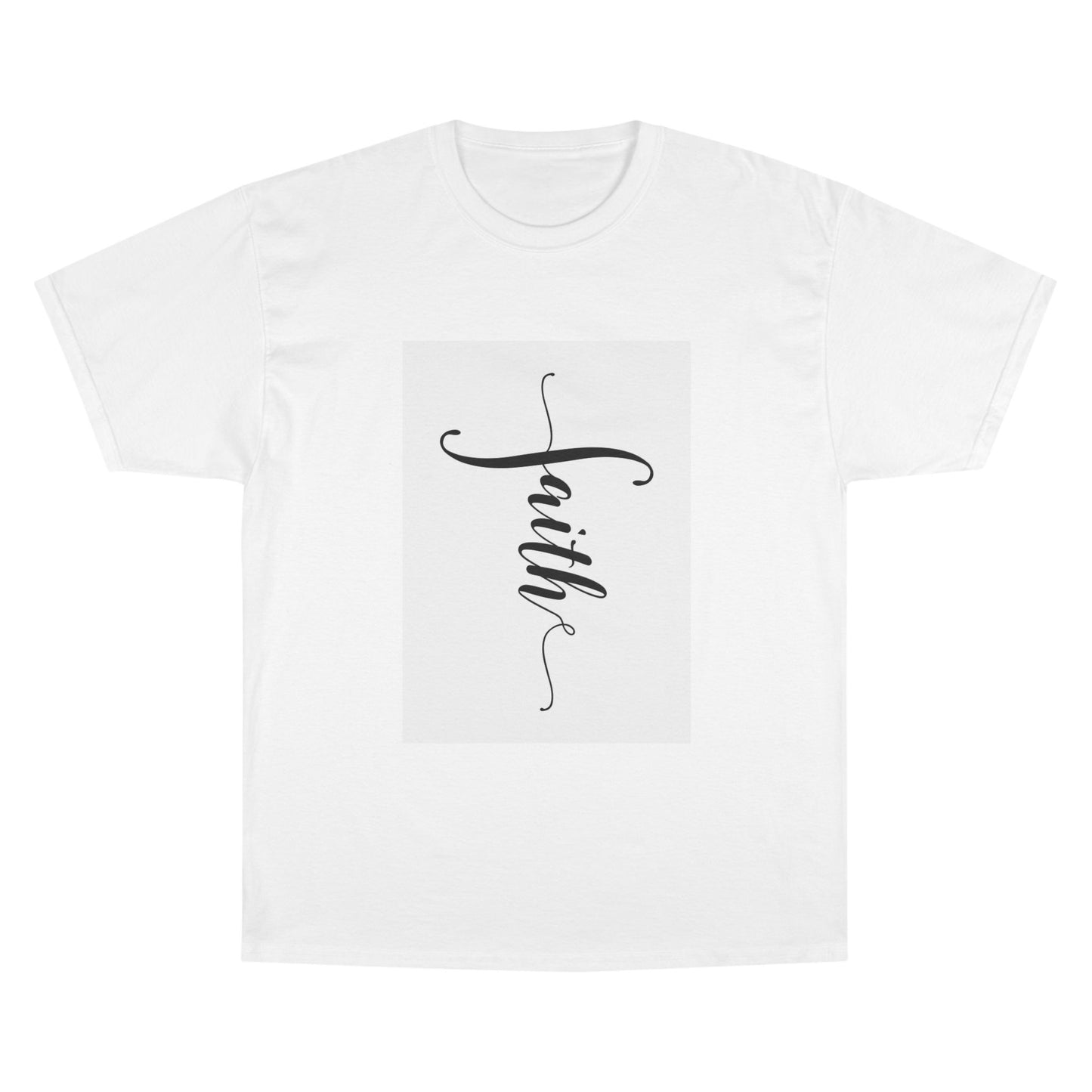 Faith Script Champion T-Shirt — Vertical Handlettered Inspirational Tee