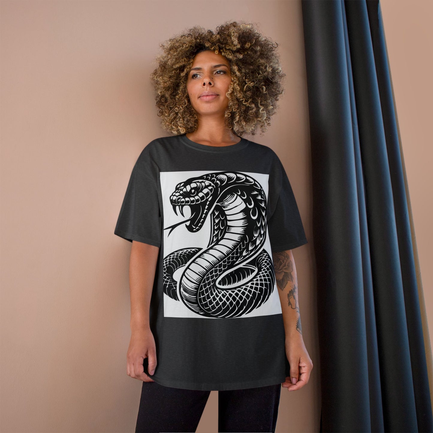 Snake Cobra Graphic T-Shirt — Bold Black Tattoo-Style Design