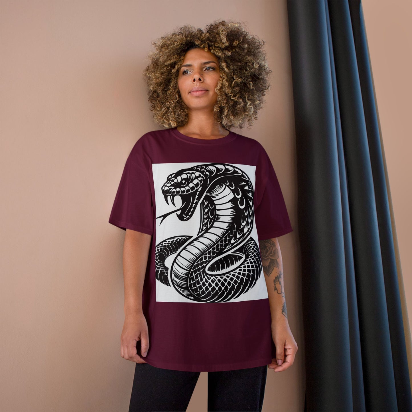 Snake Cobra Graphic T-Shirt — Bold Black Tattoo-Style Design